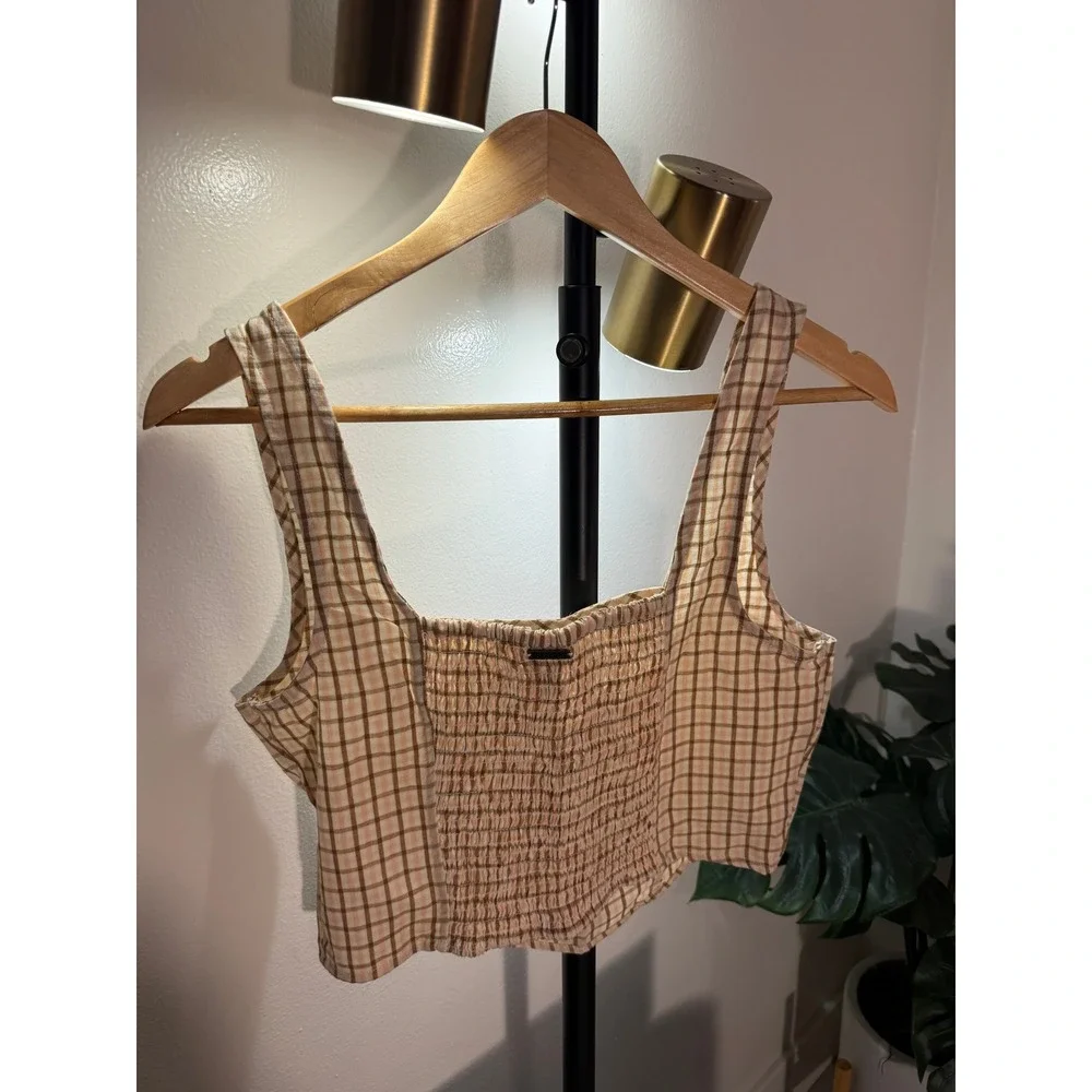Billabong square neck tank plaid cotton summer top bohemian girl next door style - Picture 4 of 5